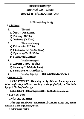 Đề cương ôn tập học kì II Ngữ văn khối 8 - Năm học 2016-2017